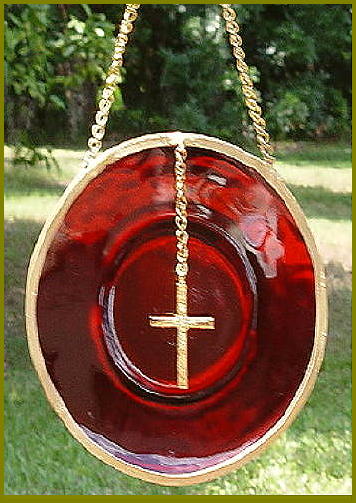 Ruby Red Glass Plate with Center Cross - Click Image to Close Ruby Red Glass Plate with Center Cross - Click Image to Close