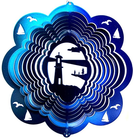 12 INCH LIGHTHOUSE TEAL & BLUE WIND SPINNER