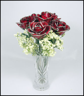 Six Platinum Trimmed Red Roses
