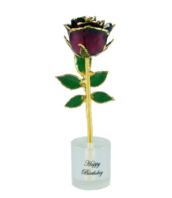 5" red-gold promise rose in stand
